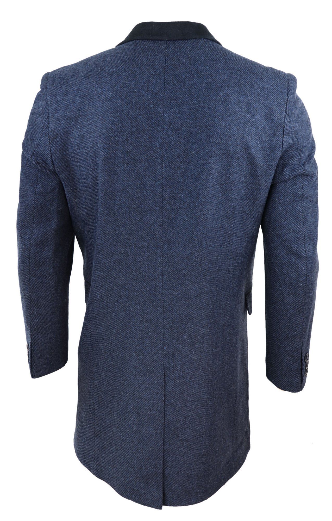 Herringbone Tweed 3/4 Long Overcoat-Navy