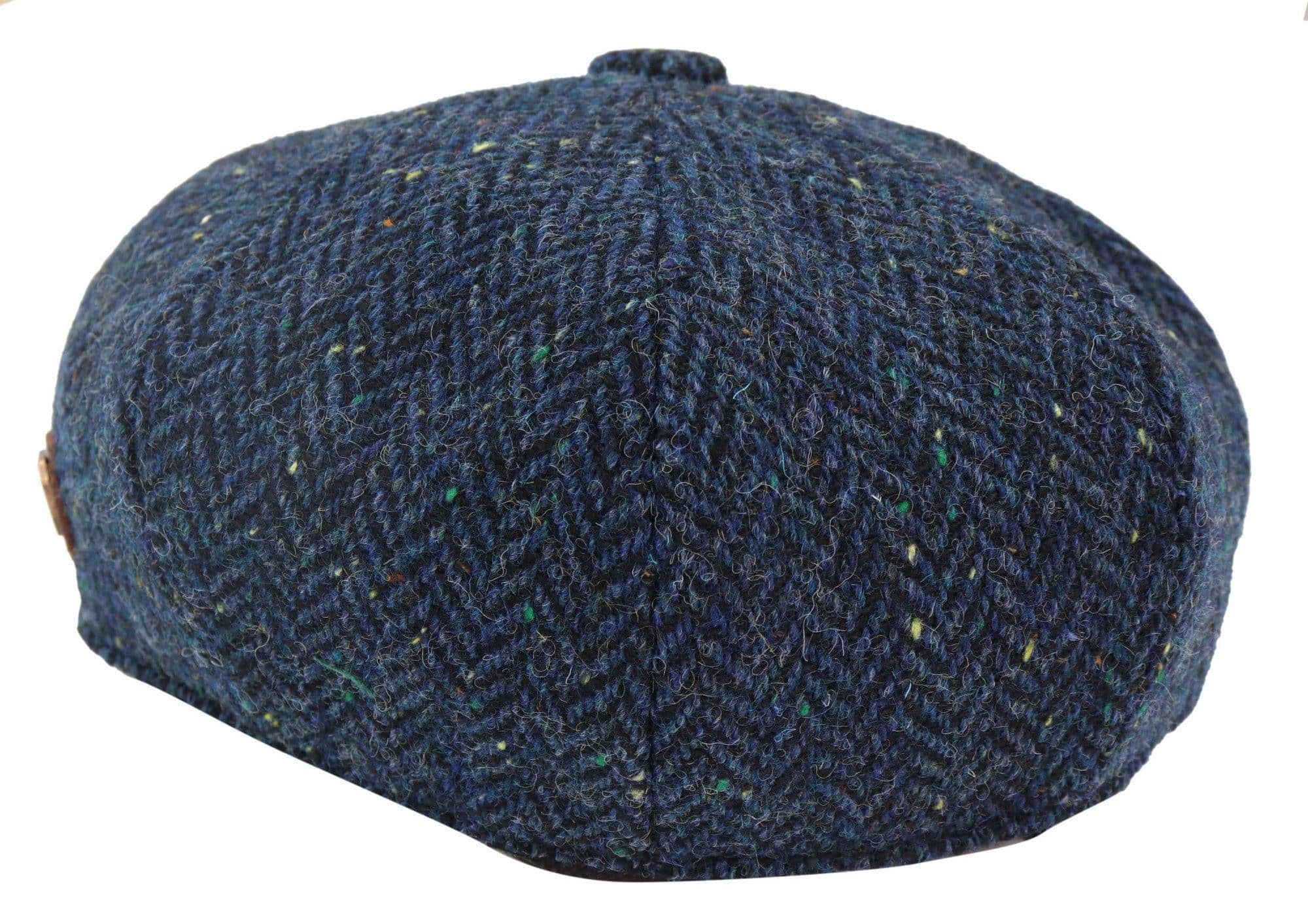 Mens Herringbone Blue Tweed 8 Panel Cap