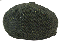 Mens Herringbone Tweed 8 Panel Cap Olive