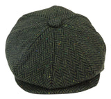 Mens Herringbone Tweed 8 Panel Cap Olive