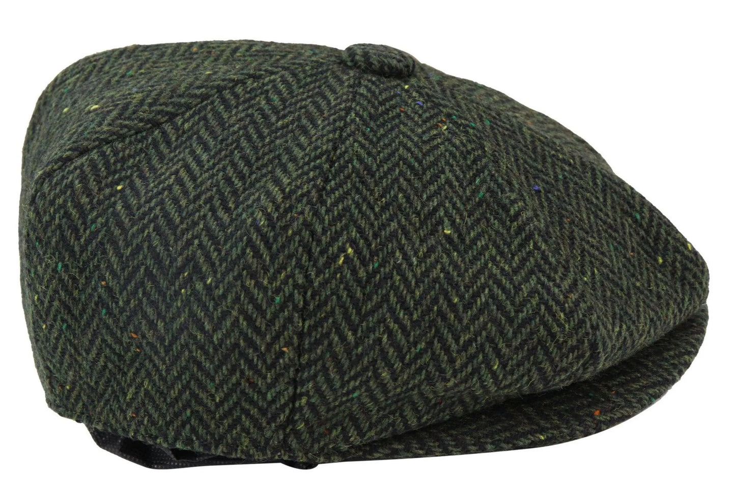 Mens Herringbone Tweed 8 Panel Cap Olive