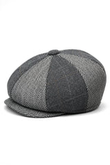 HT6325 - Pălărie Newsboy bărbătească cu 8 panouri, model herringbone, model mixt din tweed