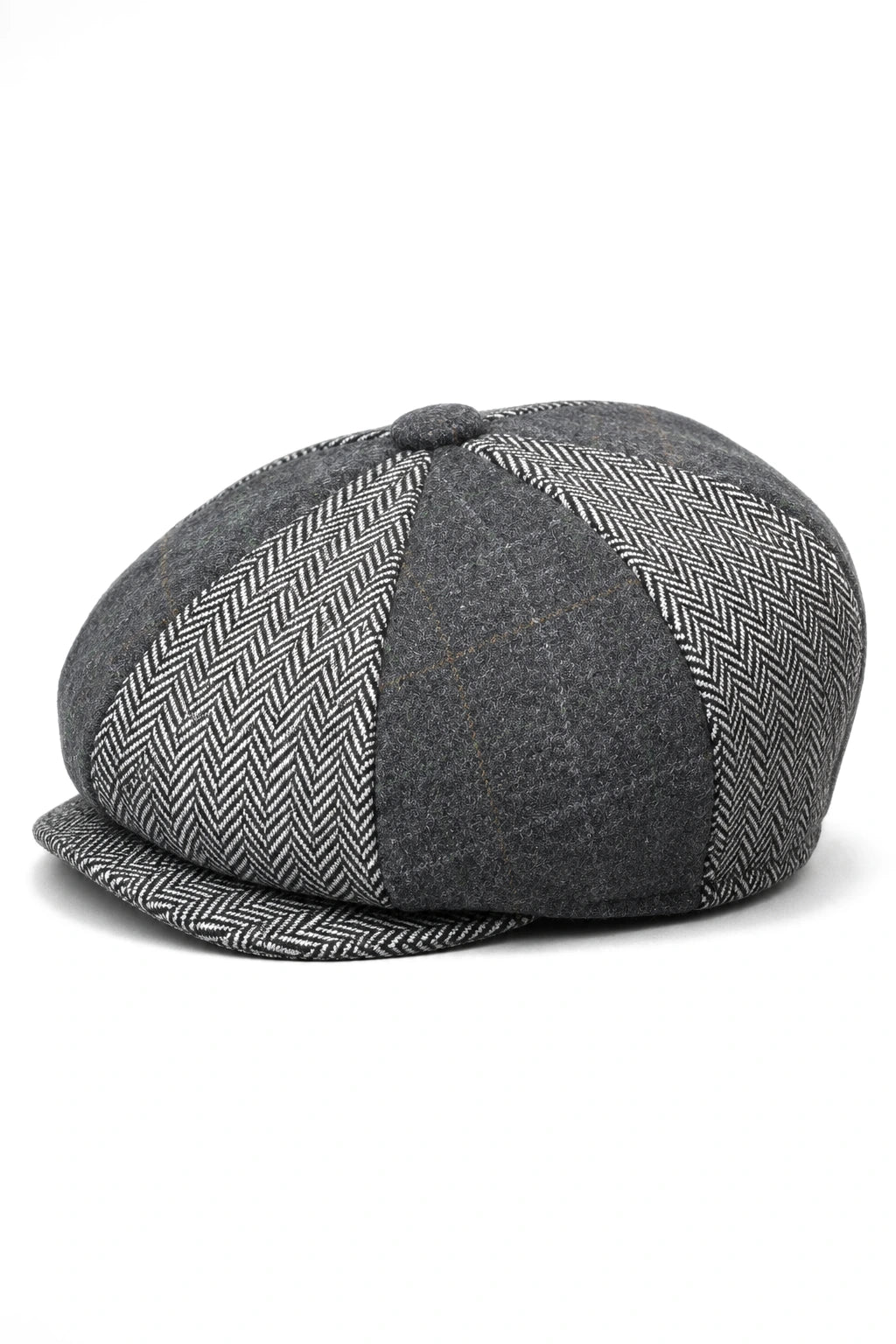 HT6325 - Pălărie Newsboy bărbătească cu 8 panouri, model herringbone, model mixt din tweed