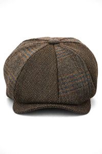 HT6325 - Pălărie Newsboy bărbătească cu 8 panouri, model herringbone, model mixt din tweed