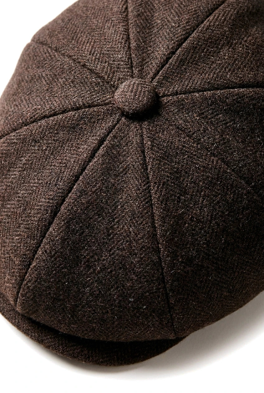 HT6363 - Șapcă vintage bărbătească din tweed Newsboy cu imprimeu Peaky Blinders - Maro/Vinușiu
