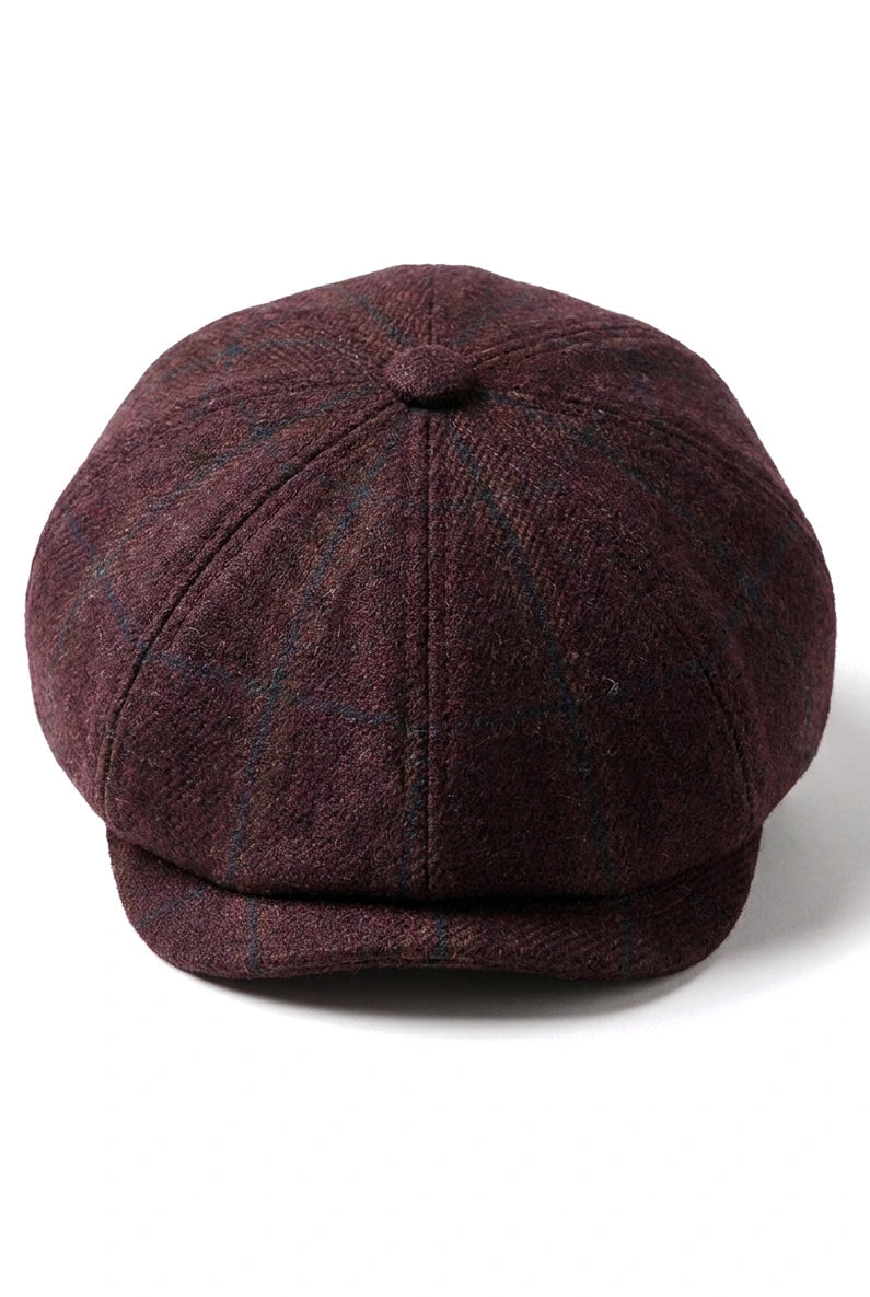 HT6363 - Șapcă vintage bărbătească din tweed Newsboy cu imprimeu Peaky Blinders - Maro/Vinușiu