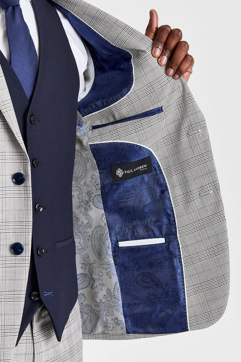 Costum Hugo gri cu vestă Parker bleumarin contrastantă
