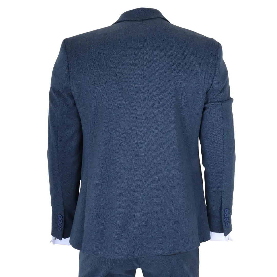 IM40 - Costum bărbătesc bleumarin din 3 piese, model herringbone, din tweed