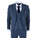 IM40 - Costum bărbătesc bleumarin din 3 piese, model herringbone, din tweed