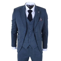 IM40 - Costum bărbătesc bleumarin din 3 piese, model herringbone, din tweed