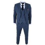 IM40 - Costum bărbătesc bleumarin din 3 piese, model herringbone, din tweed