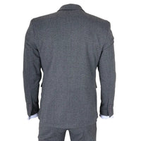 IM41 - Costum gri din 3 piese din tweed herringbone pentru bărbați