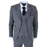 IM41 - Costum gri din 3 piese din tweed herringbone pentru bărbați