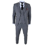 IM41 - Costum gri din 3 piese din tweed herringbone pentru bărbați