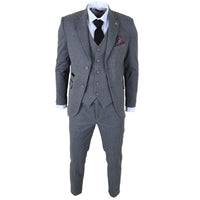 IM41 - Costum gri din 3 piese din tweed herringbone pentru bărbați