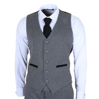 IM41 - Costum gri din 3 piese din tweed herringbone pentru bărbați