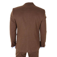 IM42 - Costum bărbătesc maro din 3 piese, model herringbone, din tweed