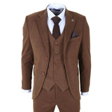 IM42 - Costum bărbătesc maro din 3 piese, model herringbone, din tweed