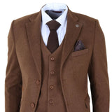 IM42 - Costum bărbătesc maro din 3 piese, model herringbone, din tweed