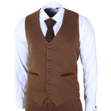 IM42 - Costum bărbătesc maro din 3 piese, model herringbone, din tweed