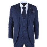 IM43 - Costum bărbătesc din 3 piese, bleumarin, stil Shelby, cu dungi subțiri