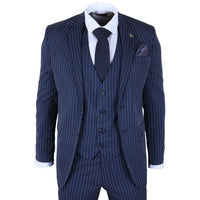 IM43 - Costum bărbătesc din 3 piese, bleumarin, stil Shelby, cu dungi subțiri