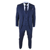 IM43 - Costum bărbătesc din 3 piese, bleumarin, stil Shelby, cu dungi subțiri