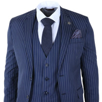 IM43 - Costum bărbătesc din 3 piese, bleumarin, stil Shelby, cu dungi subțiri