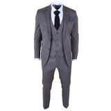 IM44 - Costum bărbătesc gri cu dungi subțiri, 3 piese, stil Shelby