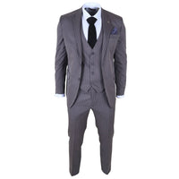 IM44 - Costum bărbătesc gri cu dungi subțiri, 3 piese, stil Shelby
