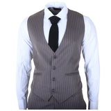 IM44 - Costum bărbătesc gri cu dungi subțiri, 3 piese, stil Shelby