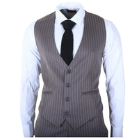 IM44 - Costum bărbătesc gri cu dungi subțiri, 3 piese, stil Shelby