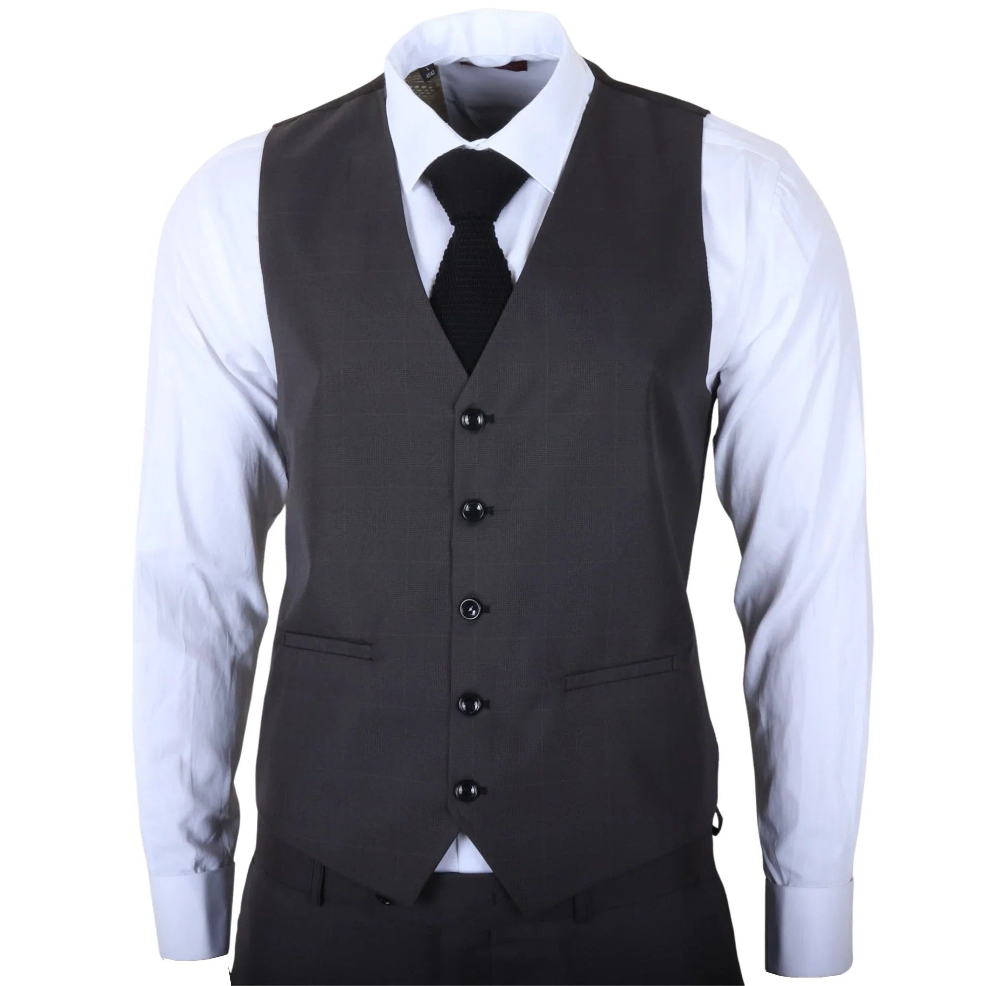 IM51 - Costum bărbătesc din 3 piese, croială croită, în carouri cărbune