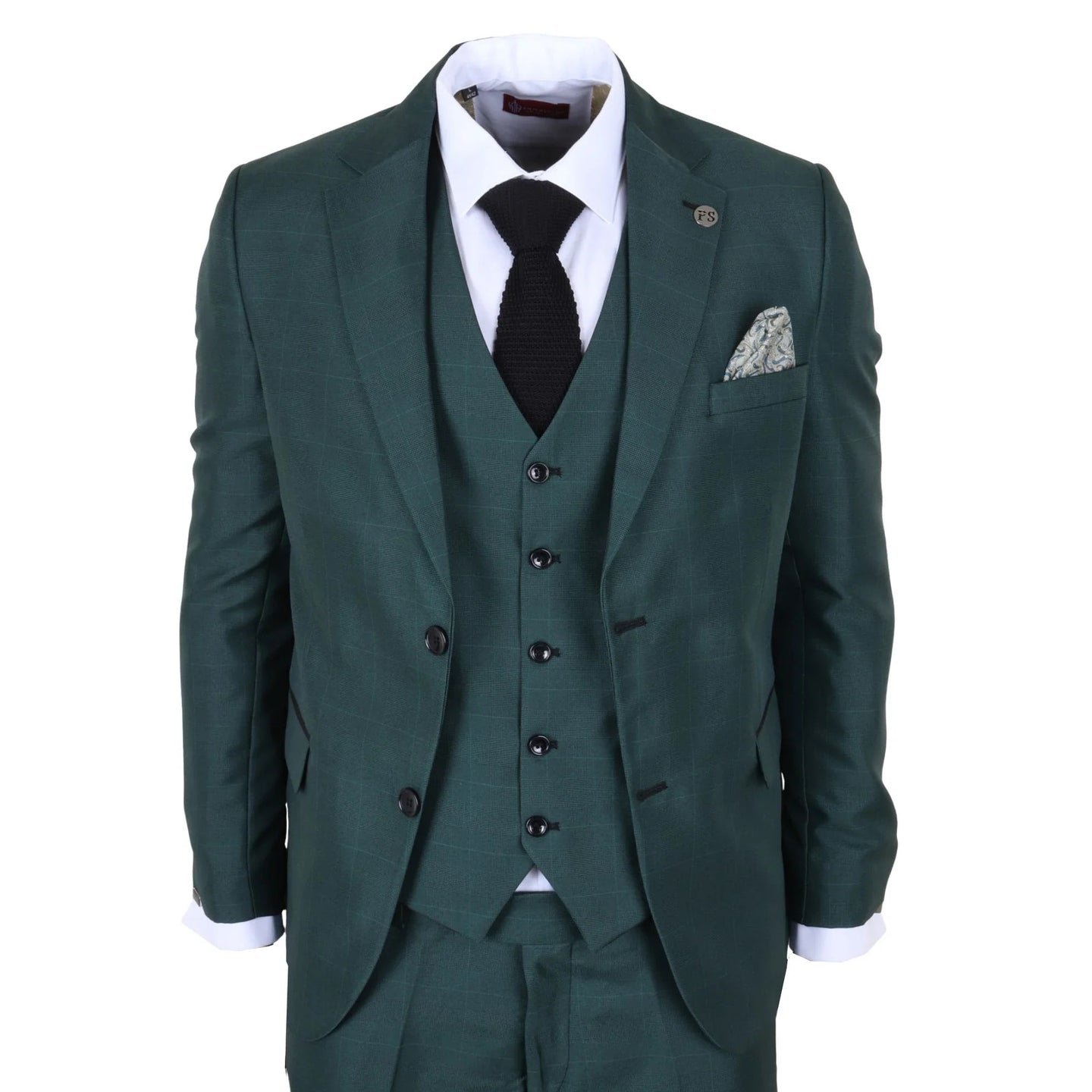 IM52 - Costum bărbătesc verde în carouri, 3 piese, croială croită