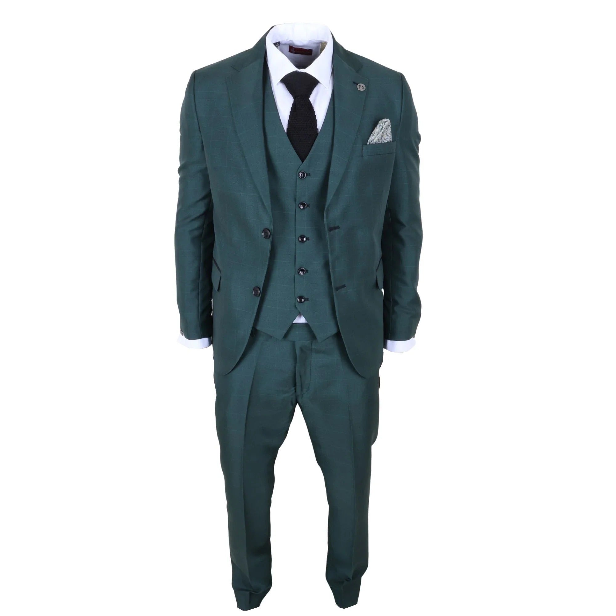 IM52 - Costum bărbătesc verde în carouri, 3 piese, croială croită