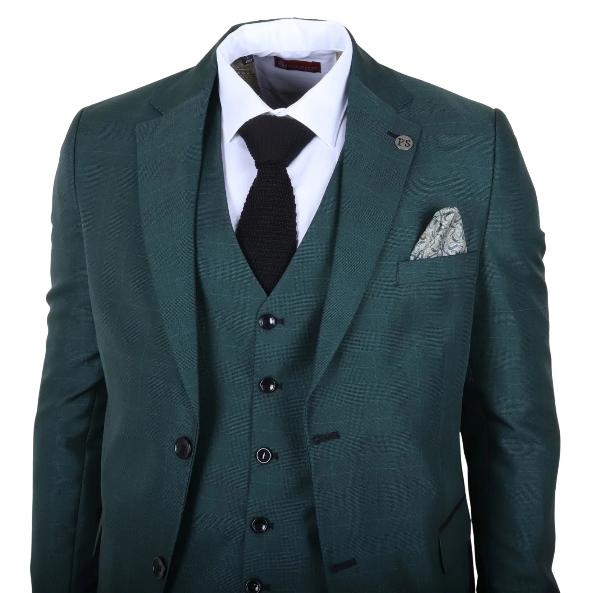 IM52 - Costum bărbătesc verde în carouri, 3 piese, croială croită