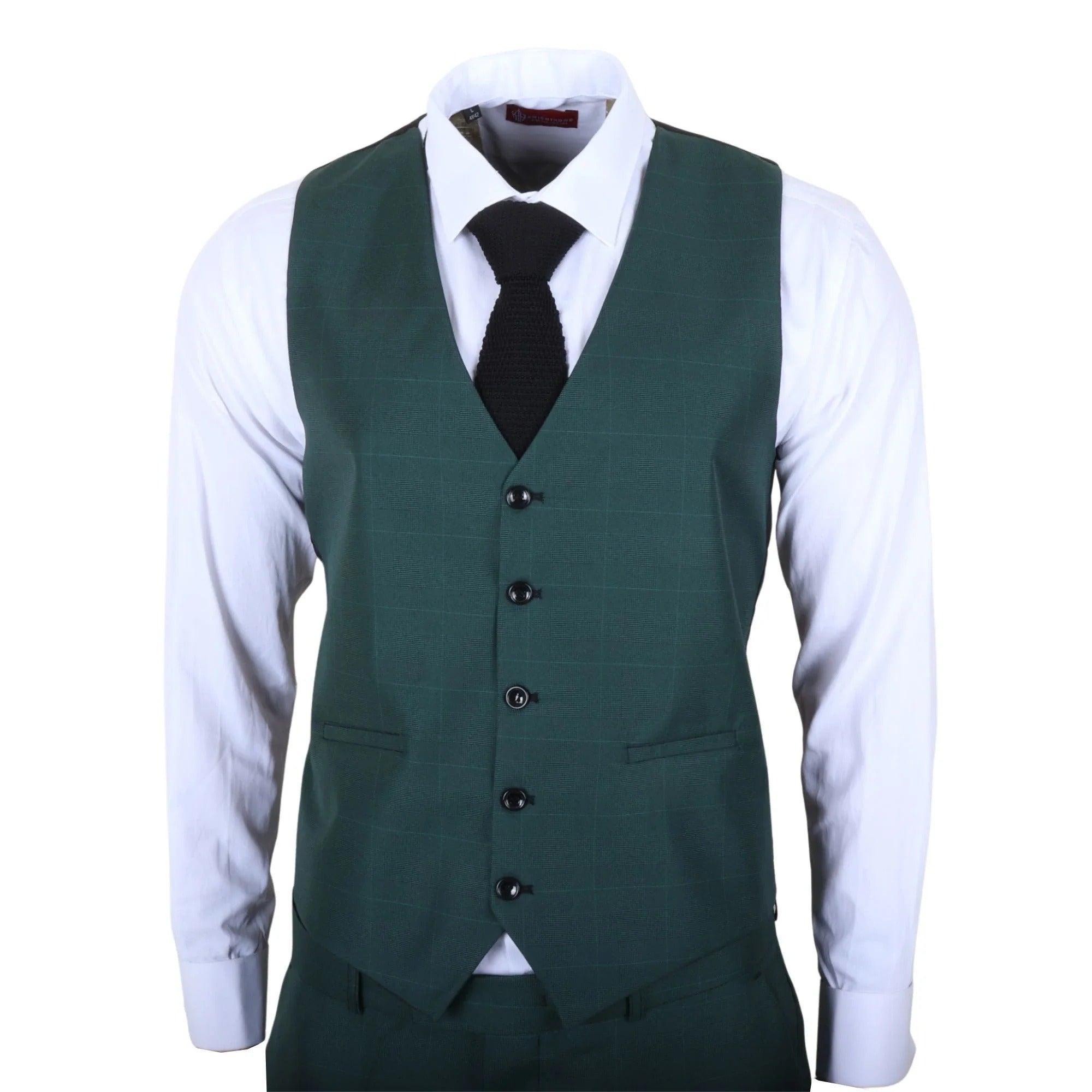 IM52 - Costum bărbătesc verde în carouri, 3 piese, croială croită