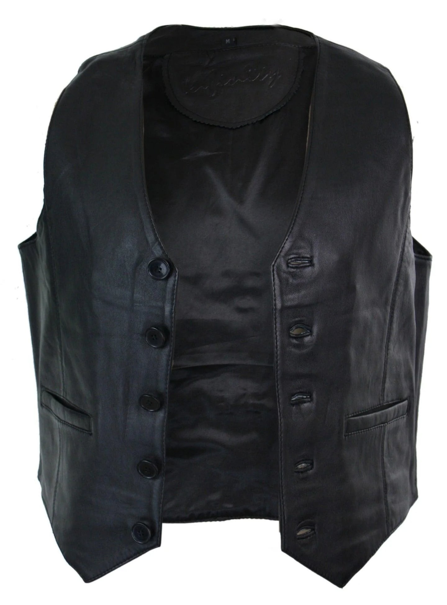 Infinity 153 Napa - Mens Real Leather Gilet Waistcoat Classic Vintage Retro Black