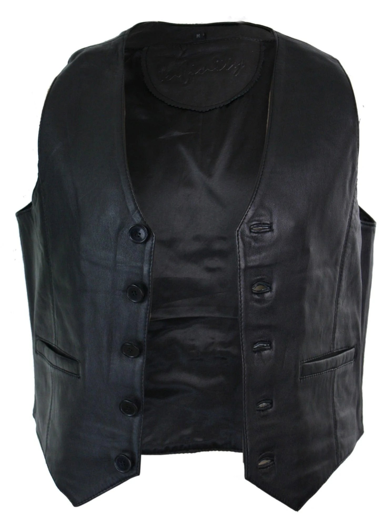 Infinity 153 Napa - Mens Real Leather Gilet Waistcoat Classic Vintage Retro Black