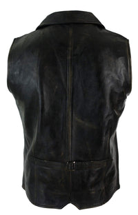 Mens Real Leather Tan Brown Black Smart Casual Gilet Waistcoat Vintage Retro-Brown