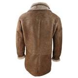 Men's 3/4 Duffle Jacket Sheepskin Long Button Zip Warm - Tan