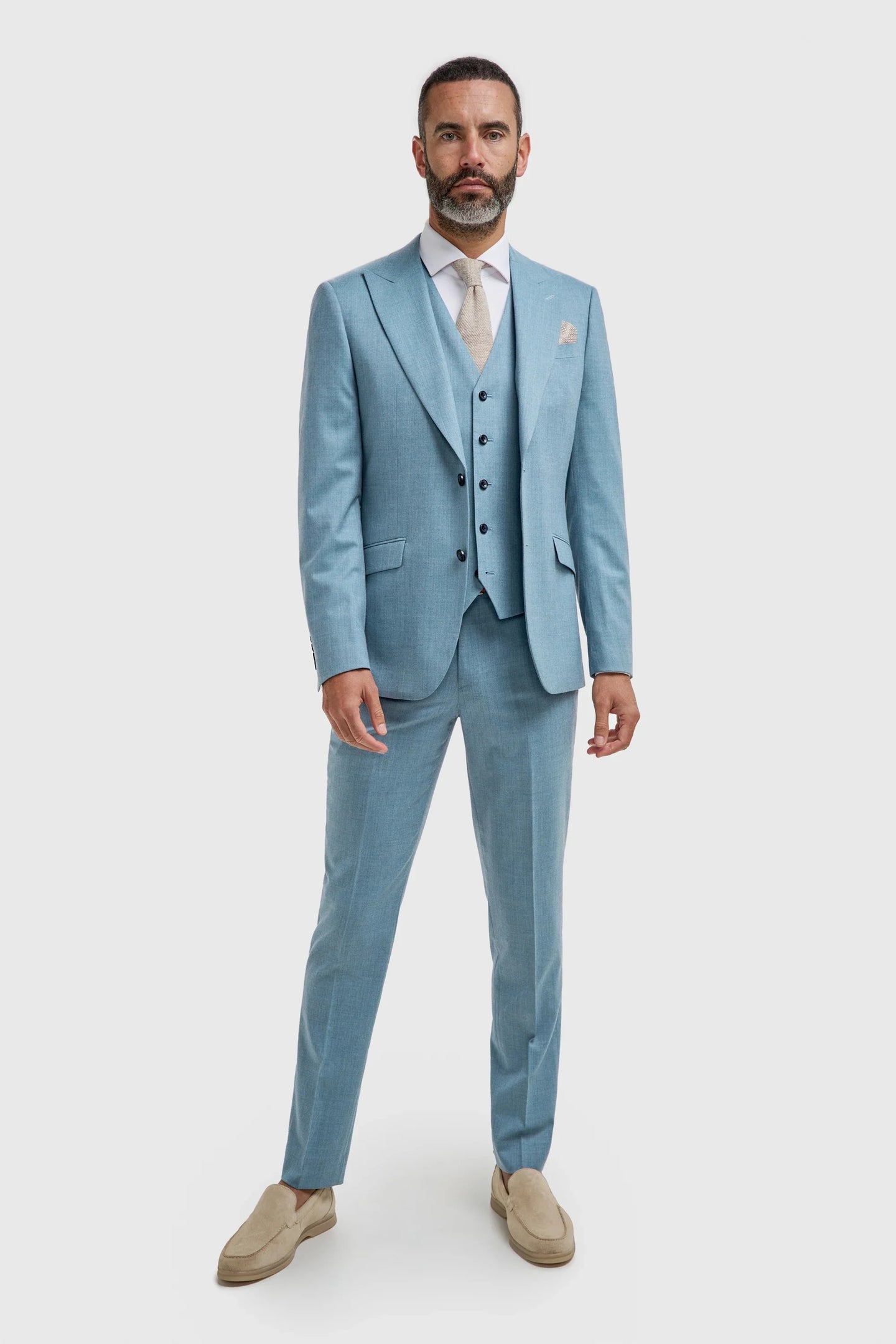 James - Costum texturat albastru deschis pentru bărbați, 3 piese