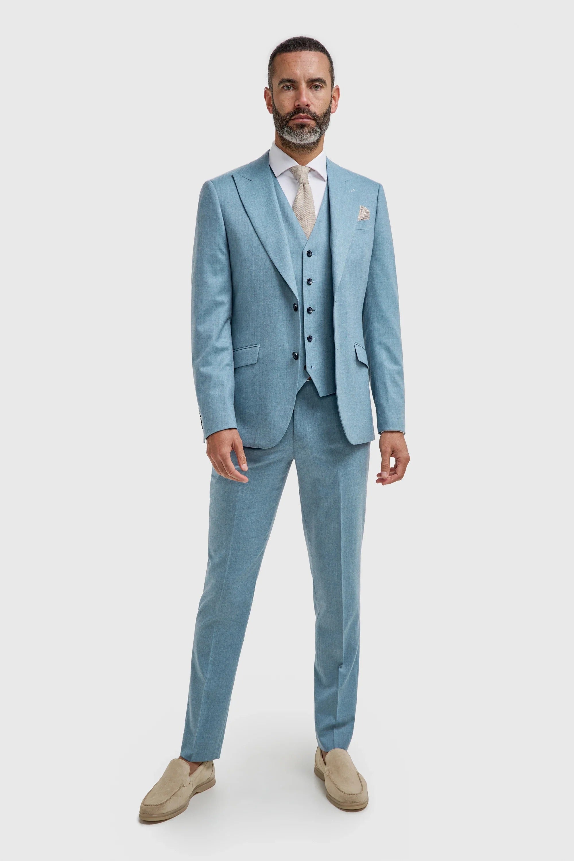 James - Costum texturat albastru deschis pentru bărbați, 3 piese