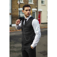 James Men's Classic Black 3-Piece Suit with Red Pocket Square