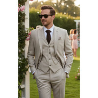 James - Costum bărbătesc din 3 piese, crem, croială croită