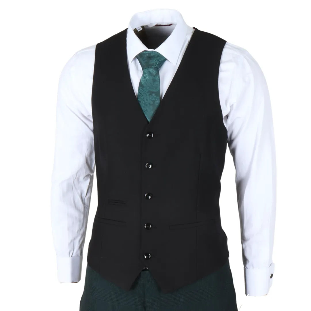 Jasper - Men's 3 Piece Olive Green Suit With Black Waistcoat