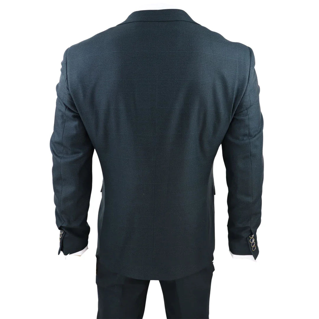 Jasper Men's Olive Green 3-Piece Suit with Prince of Wales Black Check