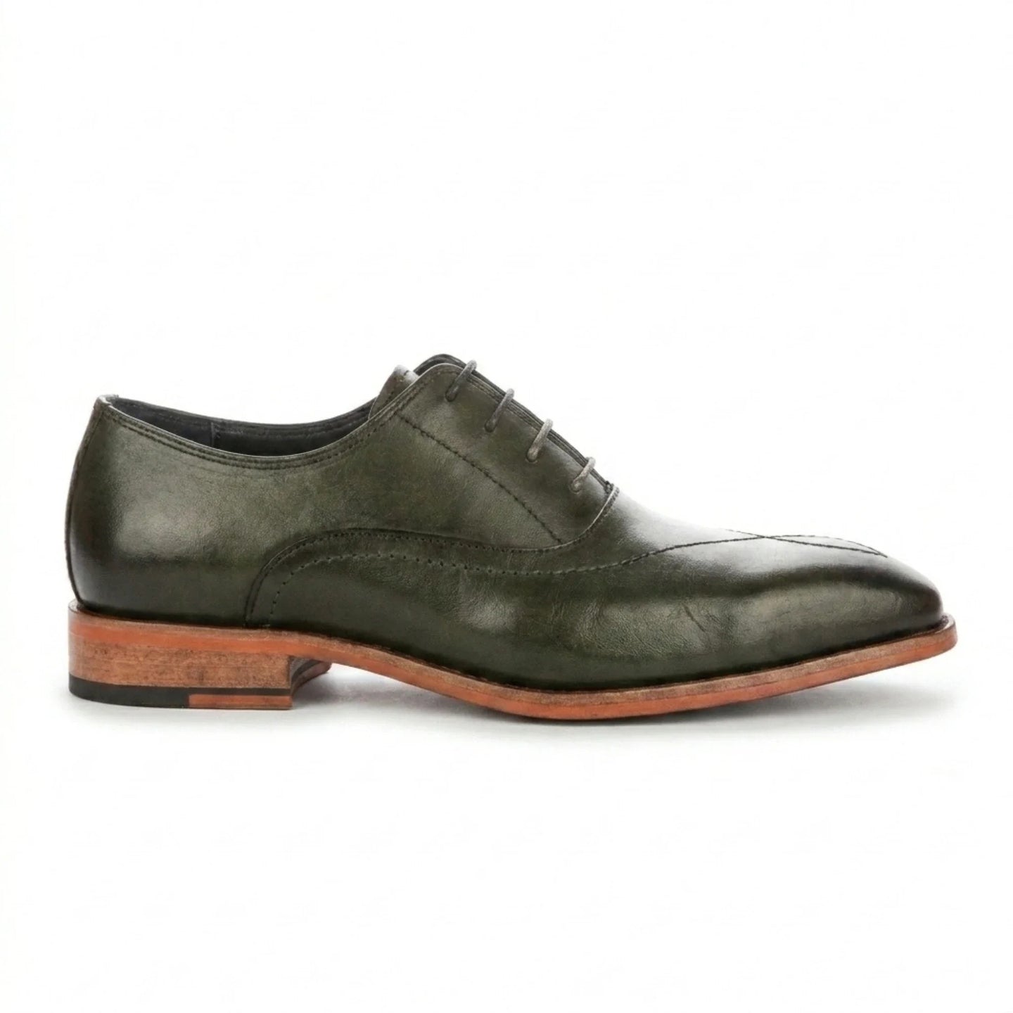 Jett - Pantofi Oxford pentru bărbați, verde închis, cu vârf încrucișat, model cusut în cruce