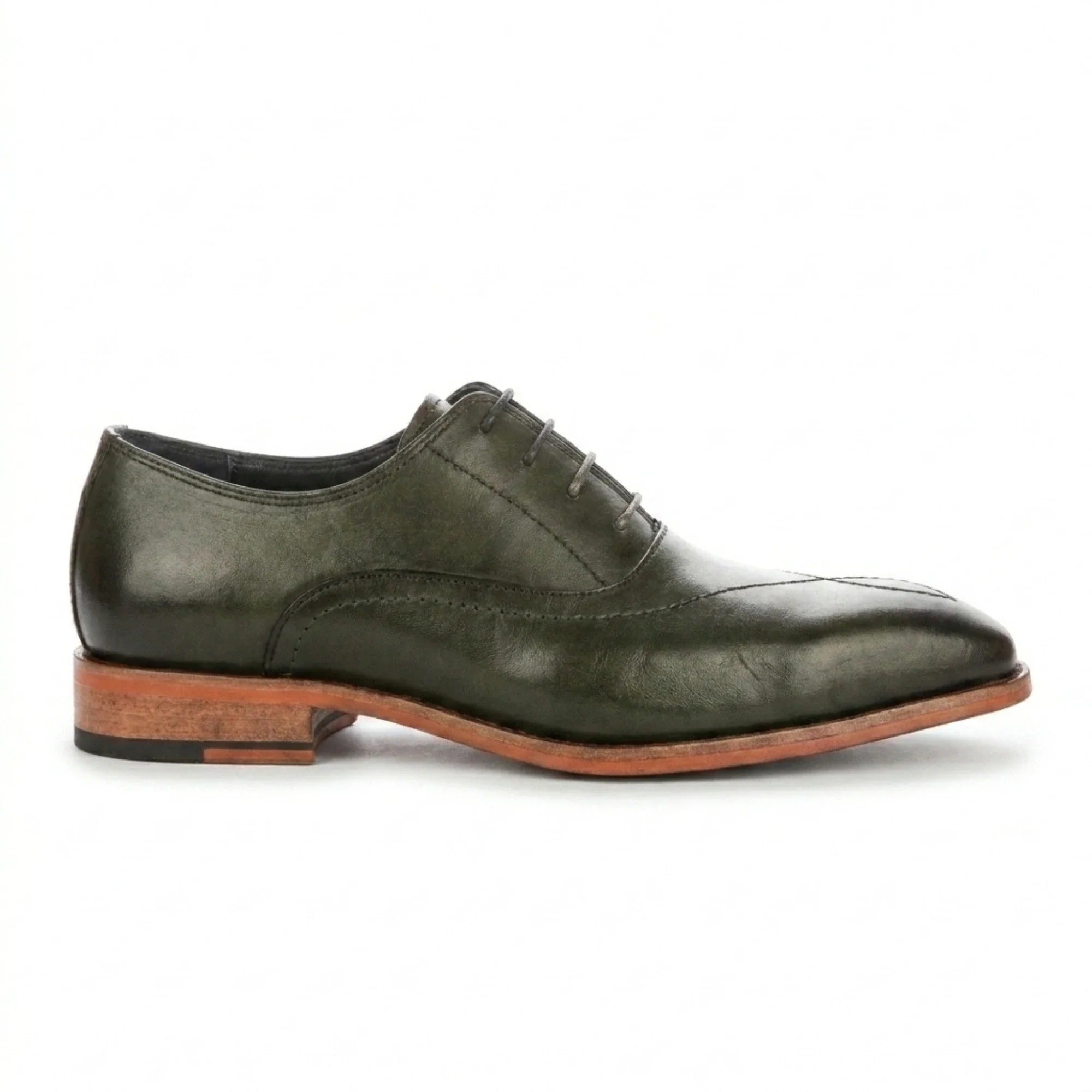 Jett - Pantofi Oxford pentru bărbați, verde închis, cu vârf încrucișat, model cusut în cruce