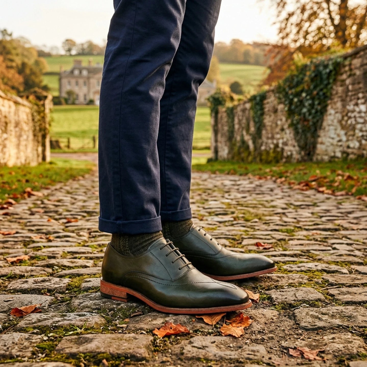 Jett - Pantofi Oxford pentru bărbați, verde închis, cu vârf încrucișat, model cusut în cruce